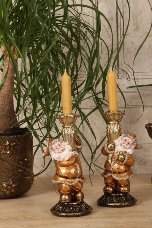 Kandelaar Kerstman - 23 cm - goud - kunsthars