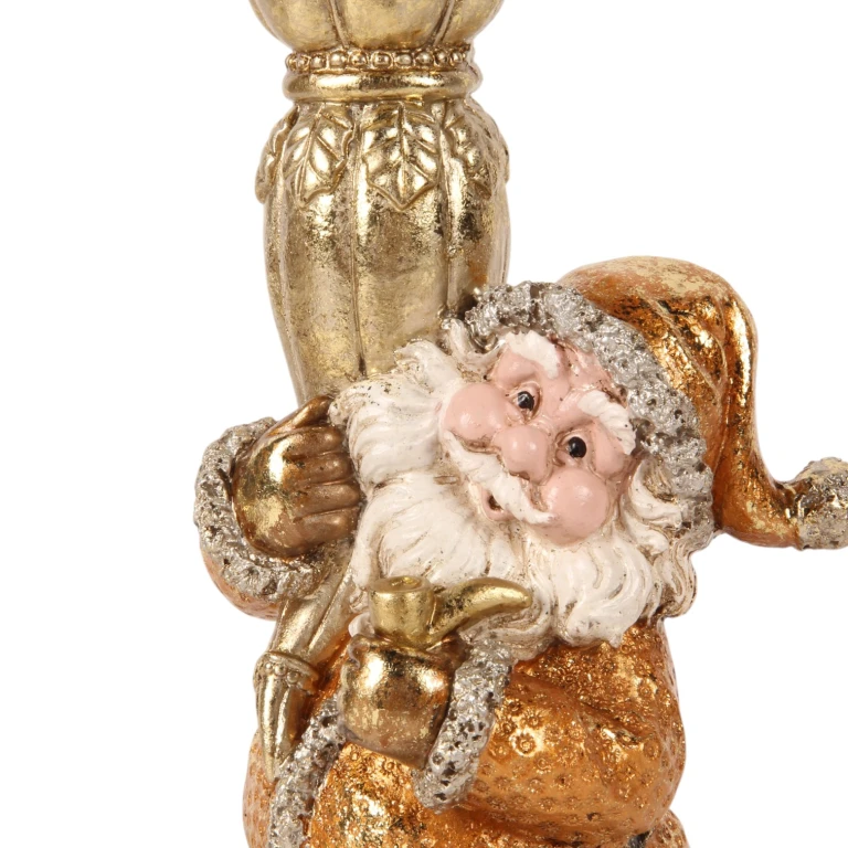 Kandelaar Kerstman - 23 cm - goud - kunsthars