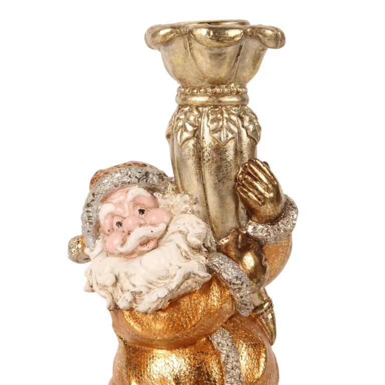 Kandelaar Kerstman - 23 cm - goud - kunsthars