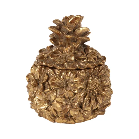 Opbergdoosje Bloemen 12,5 cm - Goud - Resin