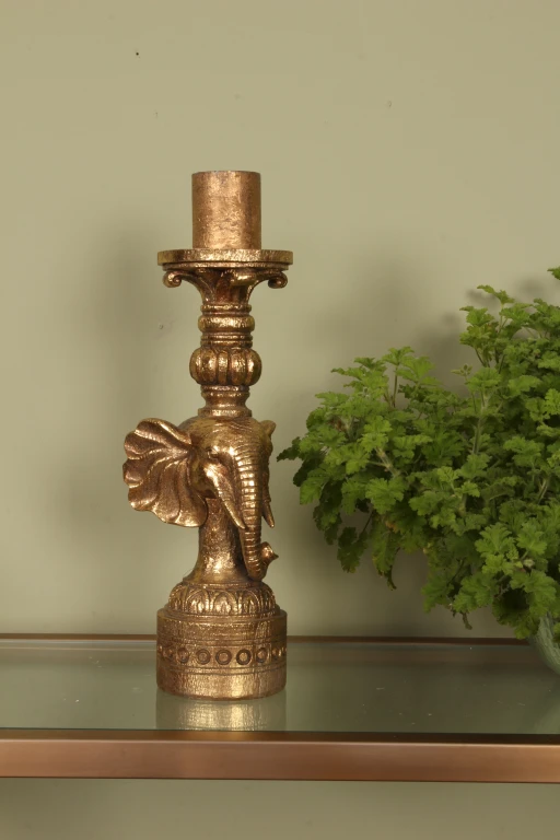 Kandelaar Olifant - 38,5 cm - goud - kunsthars