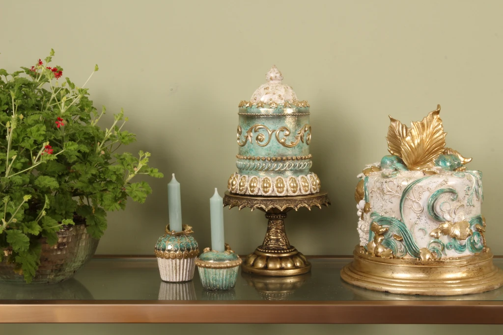 Kandelaar Cake - 9,5 cm - blauw/goud - kunsthars