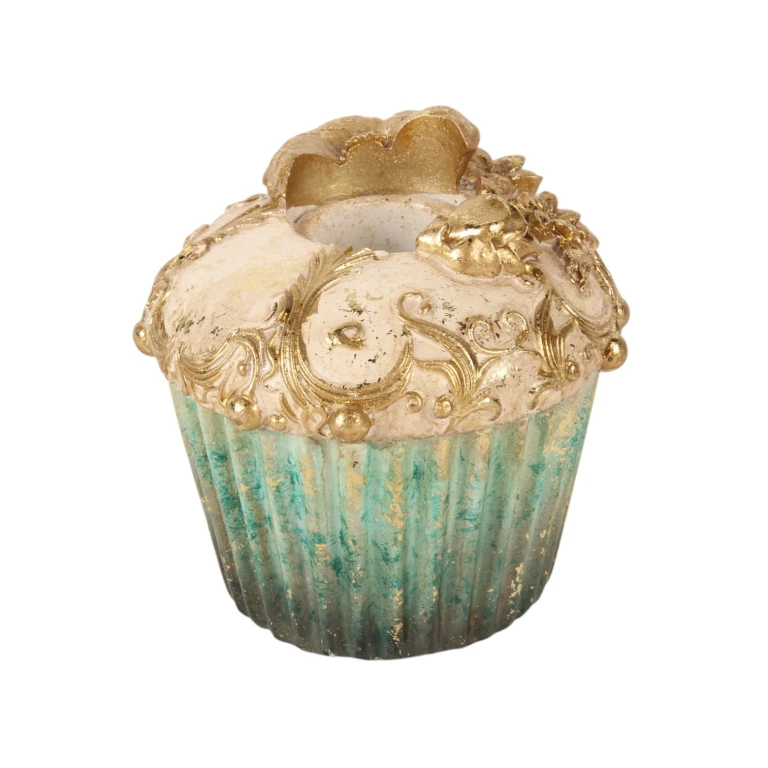 Kandelaar Cake - 8 cm - blauw/goud - kunsthars