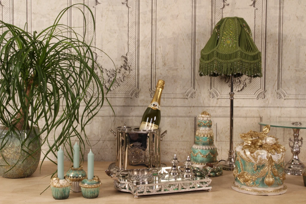 Kandelaar Cake - 8 cm - blauw/goud - kunsthars