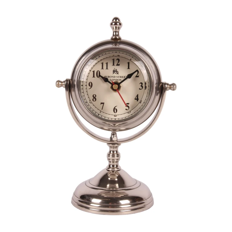 Tafelklok op voet - zilver - aluminium - 22 cm - 1 stuk