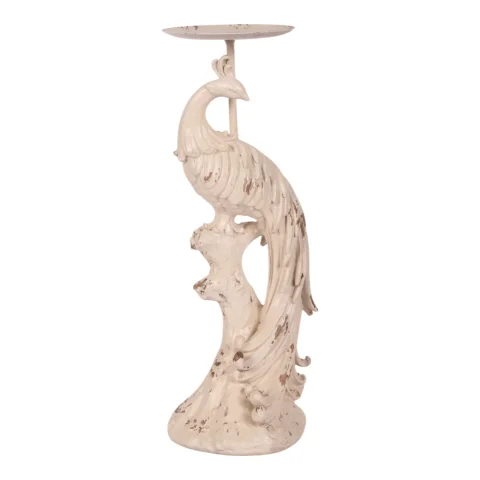 Kandelaar Pauw - 13 cm - wit/crème - kunsthars