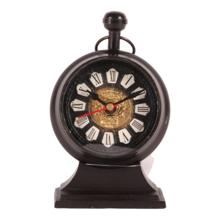 Tafelklok Alain - zwart - messing - 15 cm