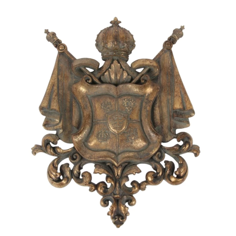 Wandornament wapenschild - goud - 36,5 cm - kunsthars