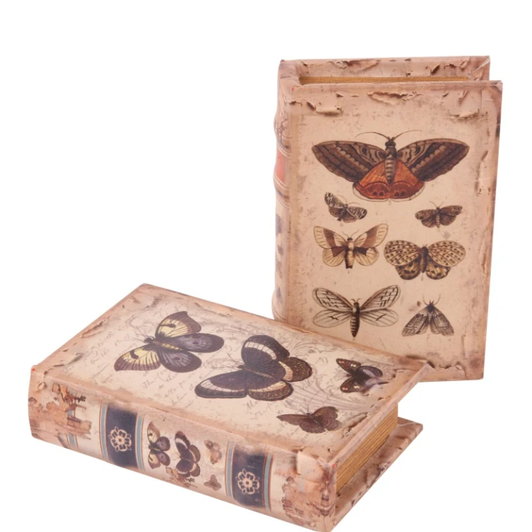 Opbergdoos boekvorm - 15 cm - beige - kunstleer
