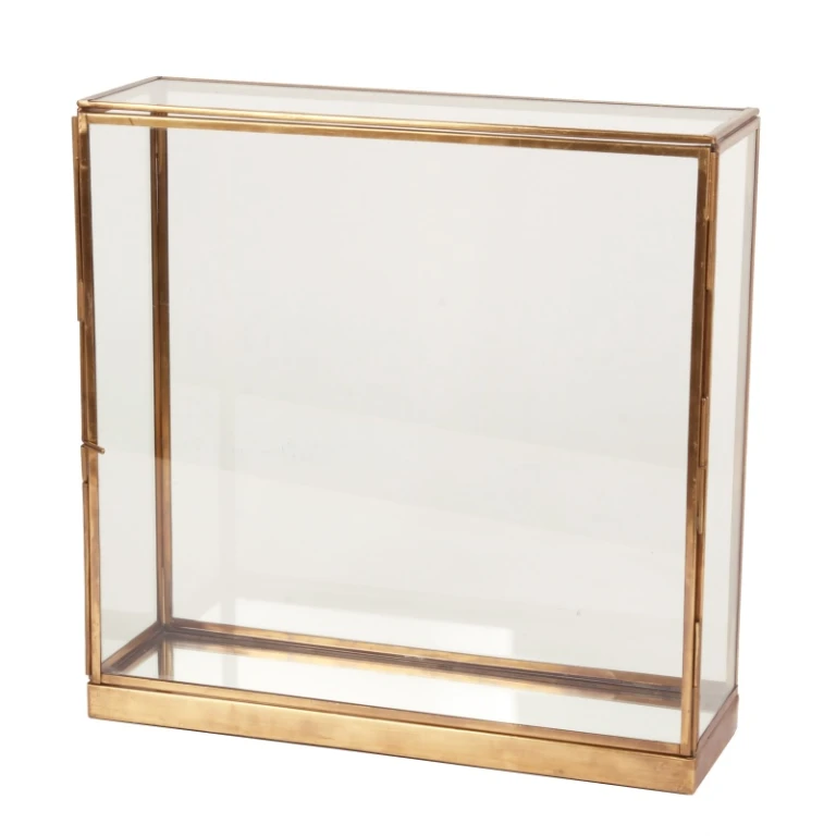 Displaybox - messing en glas - goud - 24x24x8 cm - 1 stuk