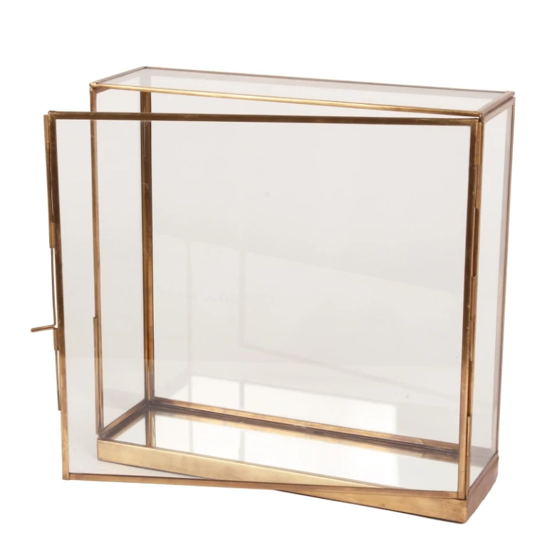Displaybox - messing en glas - goud - 24x24x8 cm - 1 stuk