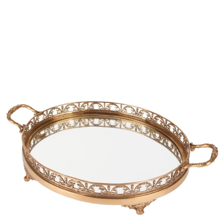 Dienblad messing goud met spiegel - 50 cm