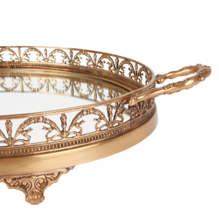 Dienblad messing goud met spiegel - 50 cm