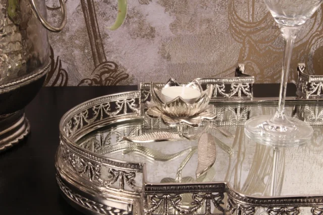 Theelichthouder Bloem - 7,5 cm - zilver - messing