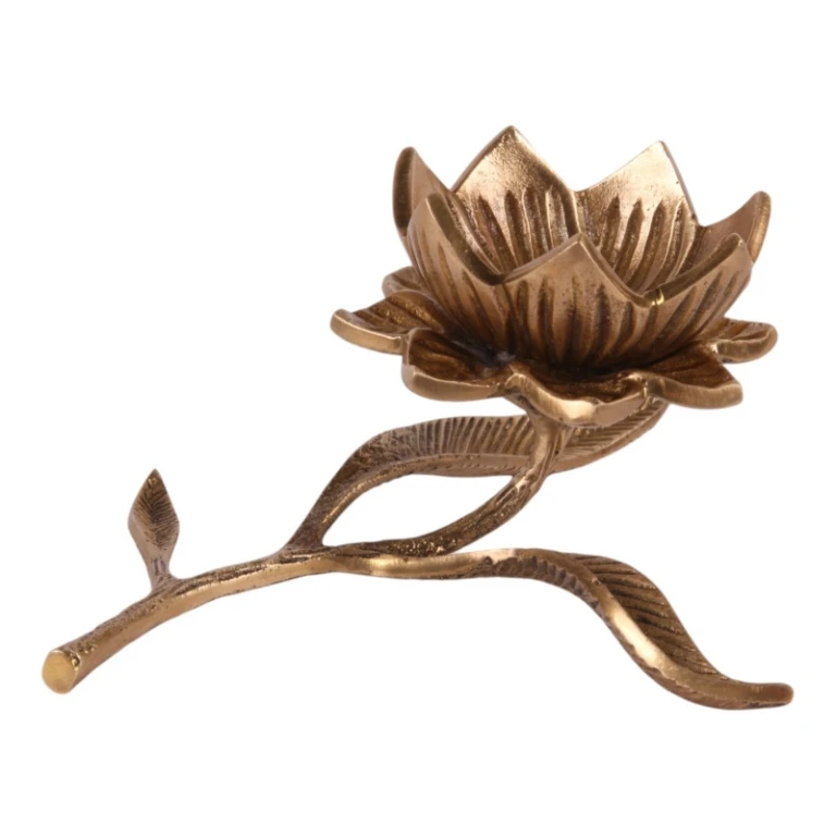 Theelichthouder Bloem - messing - goud - 7,5 cm