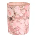 Waxinelichthouder bloemenprint - 12,5 cm - roze - glas