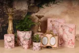 Waxinelichthouder bloemenprint - 12,5 cm - roze - glas