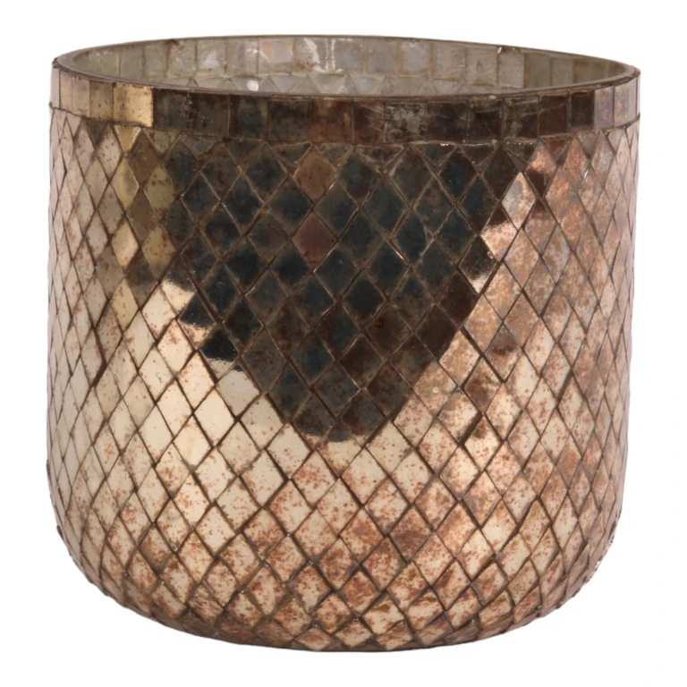 Waxinelichthouder mozaïek - goud - 17 cm
