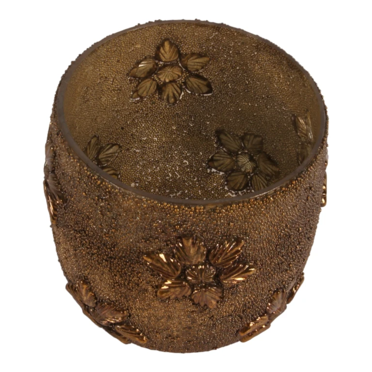 Waxinelichthouder met kralen - goud - glas - 12 cm