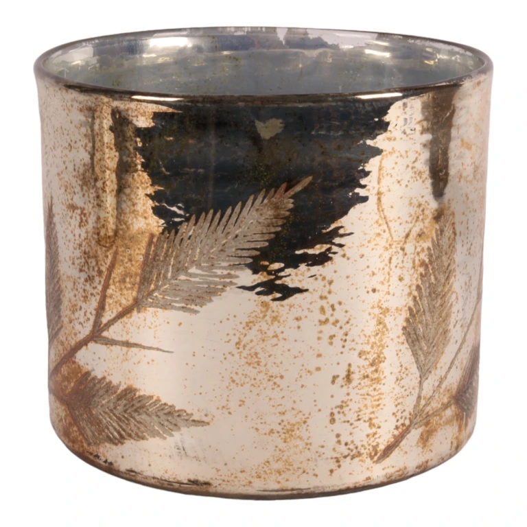 Waxinelichthouder bladeren - zilver - glas - 18 cm - 1 stuk