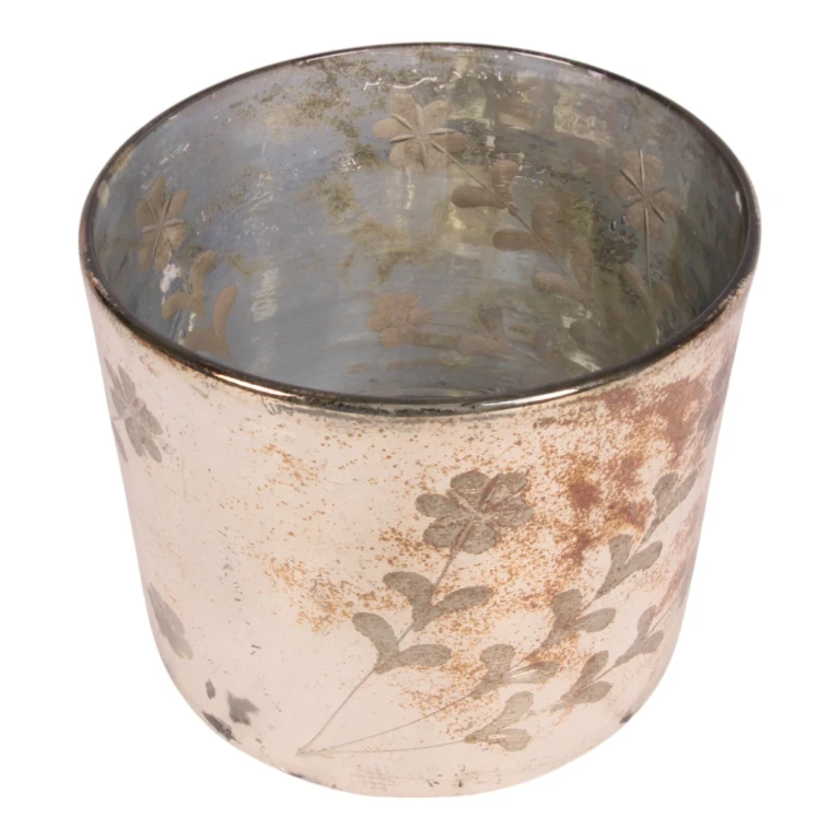 Waxinelichthouder Bloemen - goud - glas - 18 cm