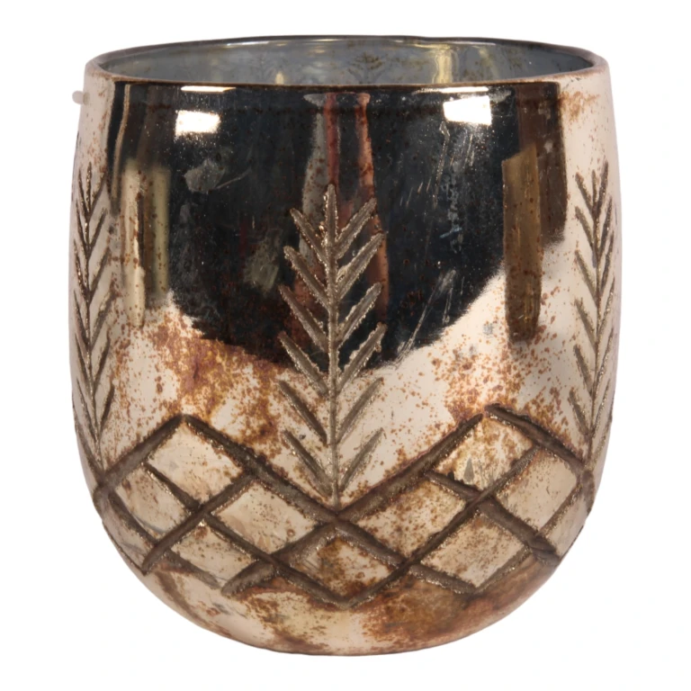 Waxinelichthouder - zilver - glas - 16 cm
