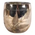 Waxinelichthouder Bladeren - 16 cm - goud - glas