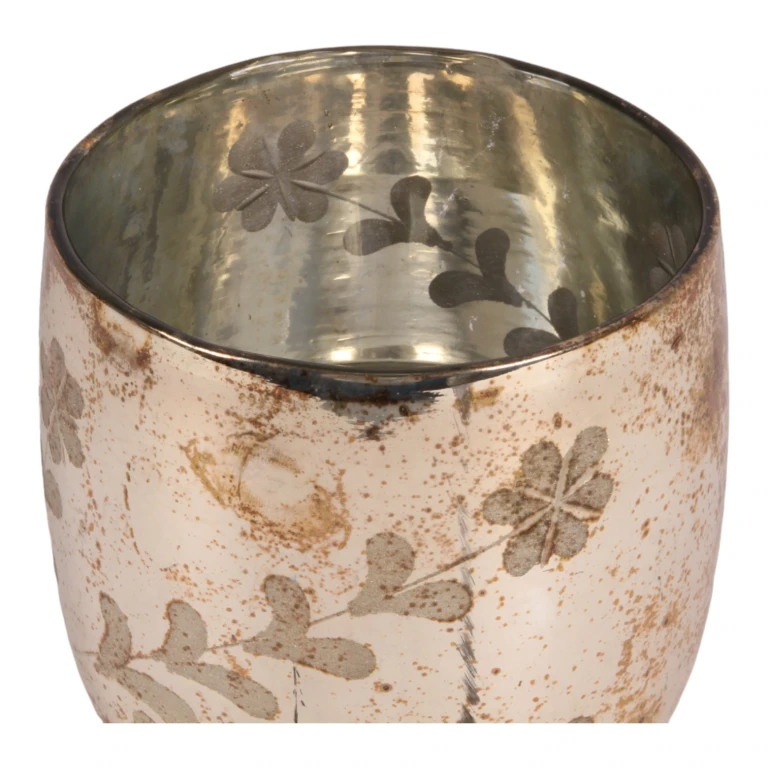 Waxinelichthouder Bloemen - goud - glas - 16 cm