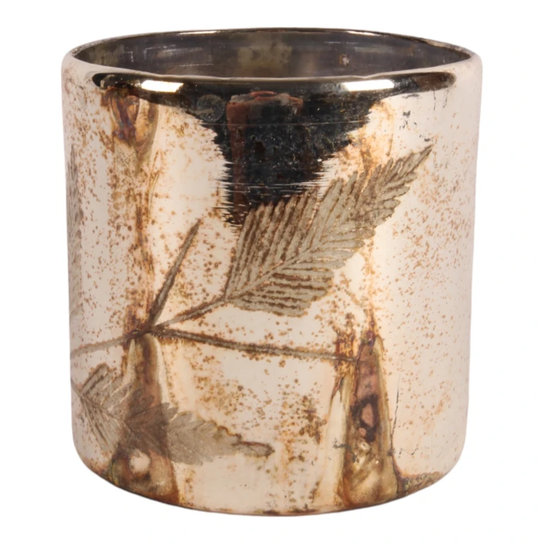 Waxinelichthouder Bladeren - zilver - glas - 12 cm