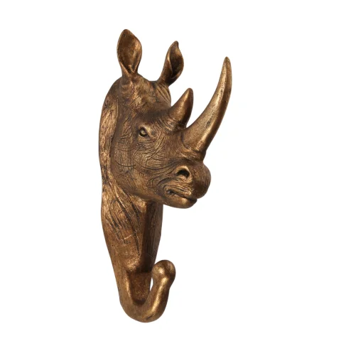 Wandhaak Neushoorn - goud - 18,5 cm
