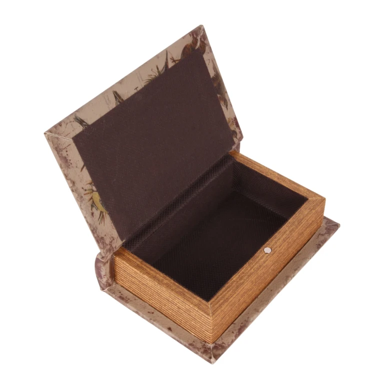 Opbergdoos boekvorm - 15 cm - beige - kunstleer - 1 stuk