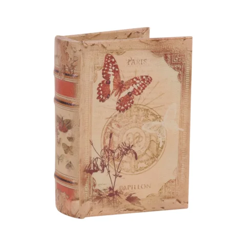 Opbergdoos boekvormig - 15 cm - beige - kunstleer - 1 stuk