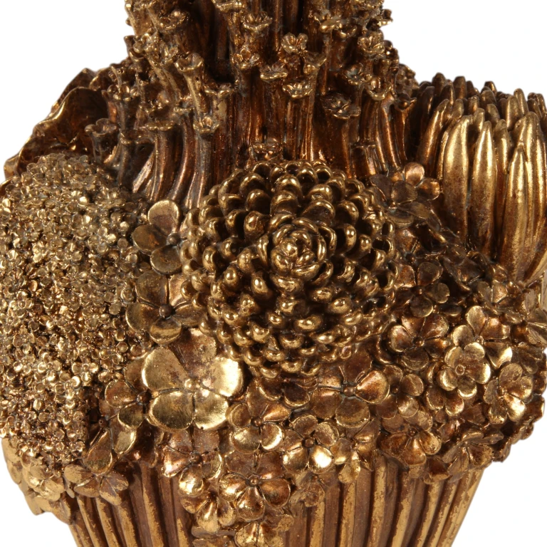 Vaas met bloemen - 30 cm - goud - kunsthars