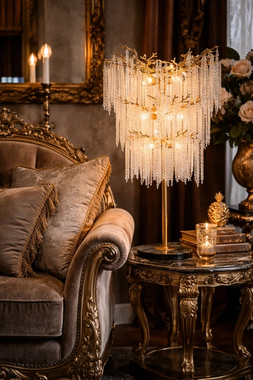 Tafellamp Waterfall - goud - glas en ijzer - 105 cm