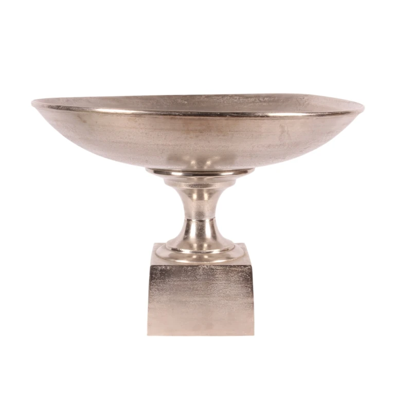 Ronde sierschaal op voet - zilver - 72 cm - 1 stuk