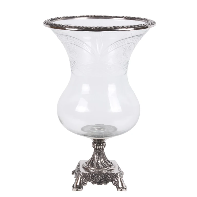 Orkaanlamp op voet - 38 cm - zilver - aluminium en glas - 1 stuk