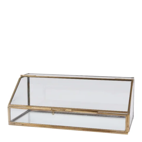 Displaybox - goud - koper en glas - 30 x 12 cm - 1 stuk