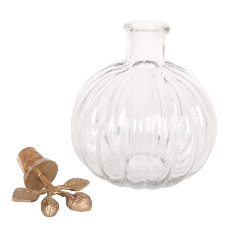 Decoratieve fles met stopper - 19 cm - geel - messing en glas