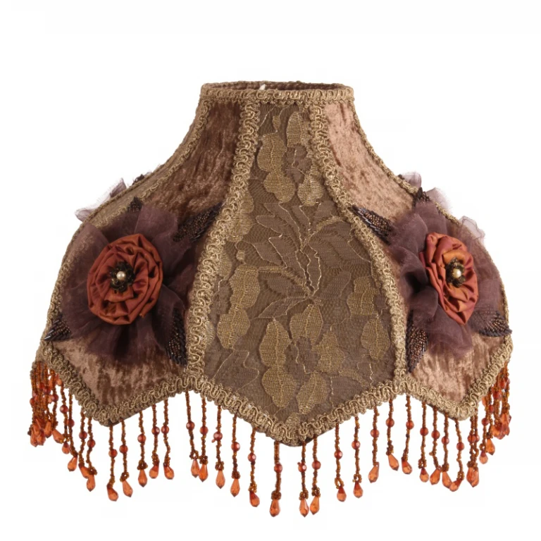 Lampenkap Victorian Dome Scallop - 33 cm - bruin - stof