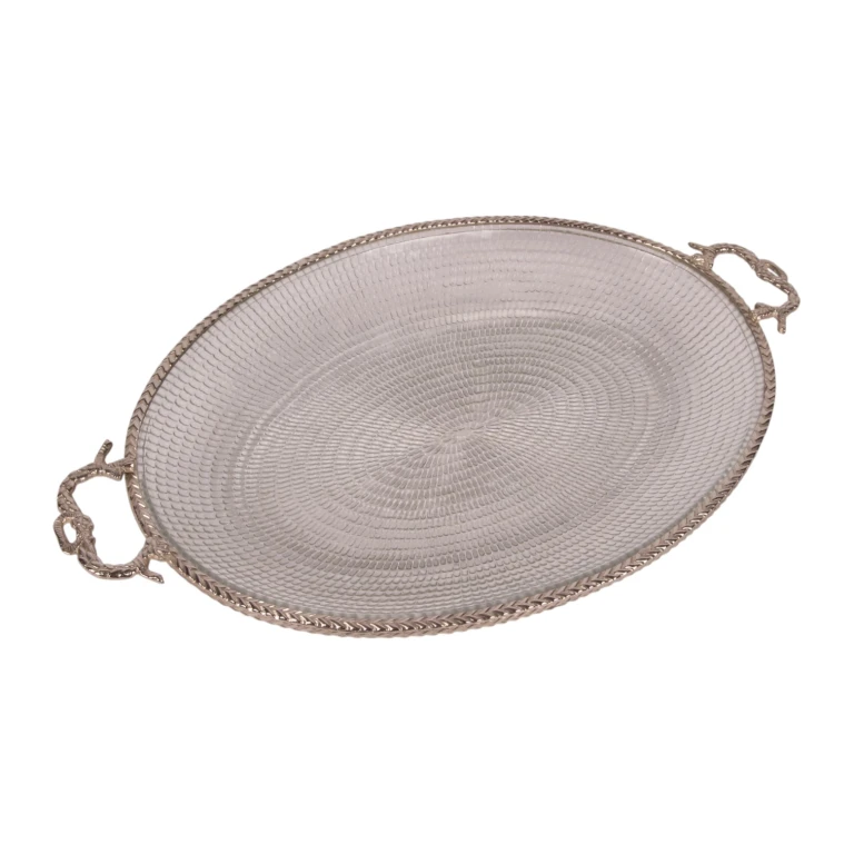 Dienblad messing en glas - goud - 39 cm