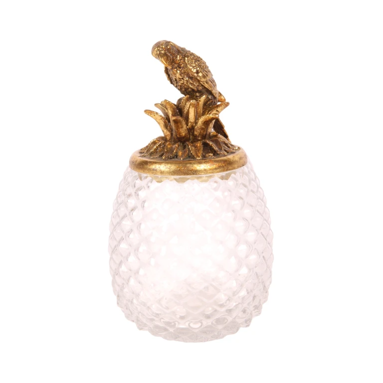 Decoratiepot met deksel - papegaai - goud - 22 cm - 1 stuk
