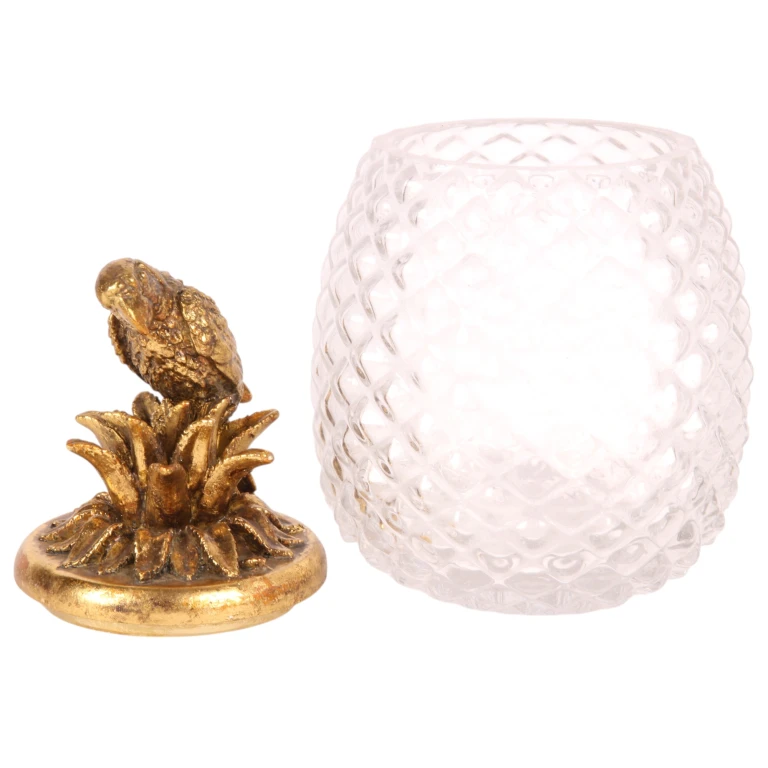 Decoratiepot met deksel - papegaai - goud - 22 cm - 1 stuk