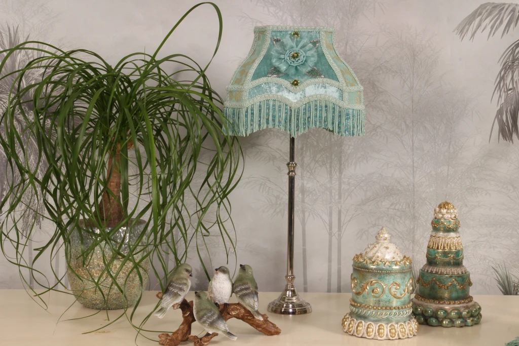 Lampenkap Victorian Rechthoek - 22 cm - Turquoise - Stof