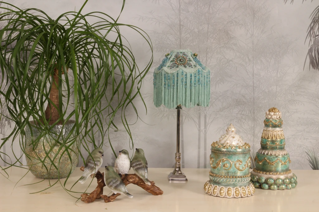 Lampenkap Victorian Dome - 18 cm - turquoise - stof