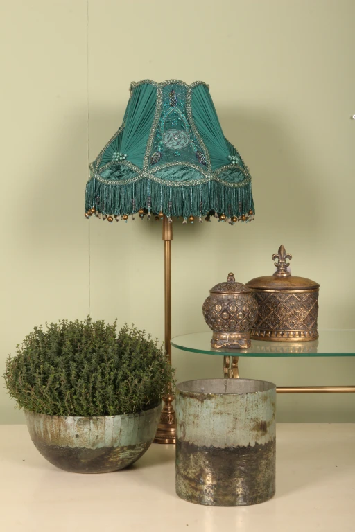 Lampenkap Victorian Dome - 30 cm - turquoise - stof